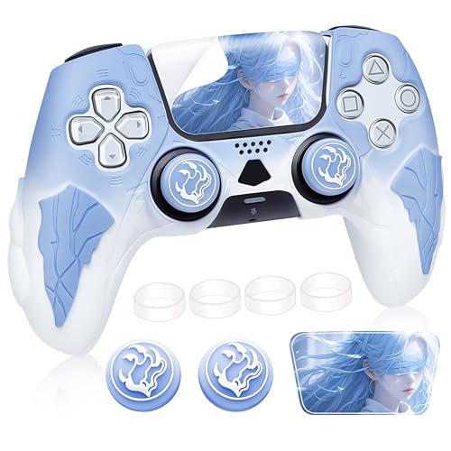 Image of DEADSKULL PS5 Remote Silicone Sleeve - Thunder Edition Themed Anti-Slip Protective Cover Case Compatible with PlayStation 5 DualSense Controller (Blue & White)