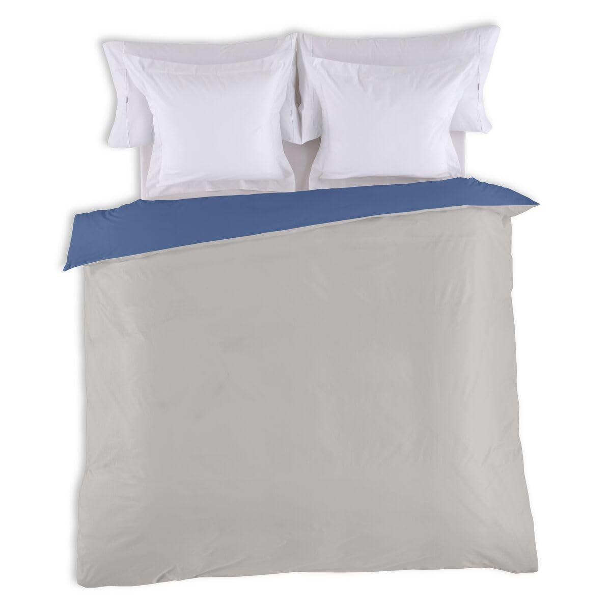 Housse de couette bleue 240x220 cm en satin de coton au toucher soyeux