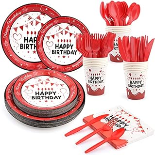 Red and White Party Plates and Napkins Set Disposable Party Tableware, 112pcs Red Paper Plates Cups and Napkins, Forks and Knives for 18th 21st 30th 40th 50th 60th 70th Birthday Party Plates 16 Guests