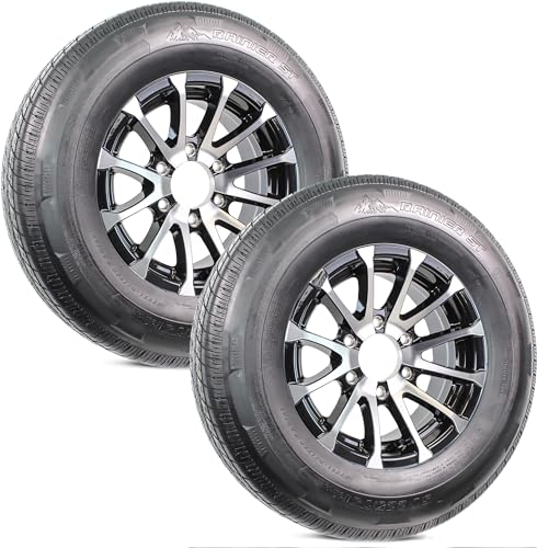 eCustomrim 2-Pack Radial Trailer Tire Rim ST225/75R15 Load Range D 6 Lug Aluminum T07 Black Wheel - 6 Year Warranty w/Free Roadside