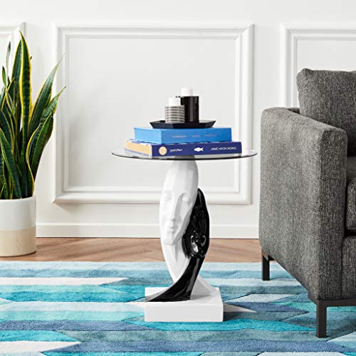 Design Toscano Lovers In Black And White Sculptural Glass-Topped Table, Two Tone Black & White #TOP7
