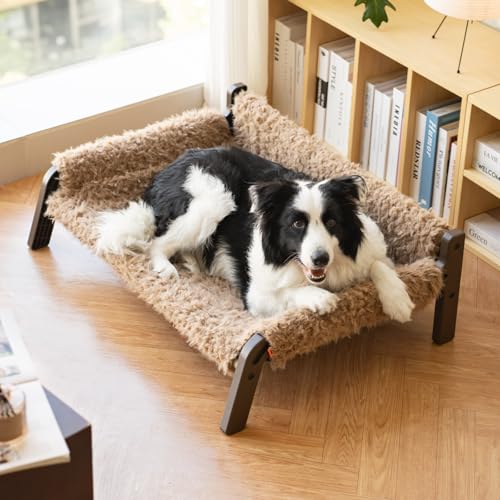 MEWOOFUN Erhöhtes Hundesofabett – Atmungsaktives Haustierbett mit abnehmbarem, waschbarem Bezug, Hundebetten für große und mittelgroße Hunde mit Rutschfester Unterseite, 87 x 63 x 28 cm, (Braun, XL)