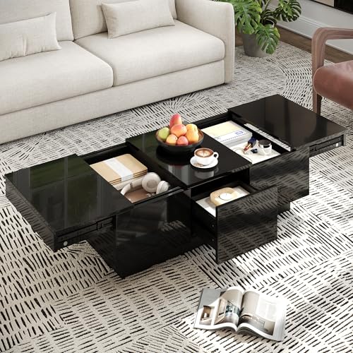 OKMYHOME Table Basse avec Rangement - Table Basse Salon avec 2 Tiroirs et Espace de Rangement Coulissant - Un Design Moderne et Tendance - Charge Maximale 80...