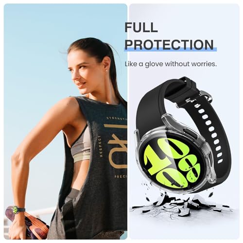 Image of VEMIGON Hard PC Case Compatible with Samsung Galaxy Watch 6 2023 Screen Protector Case 44mm, High Sensitive Protective Face Cover with Bumper Built-in Tempered Glass Film - (44mm Clear)