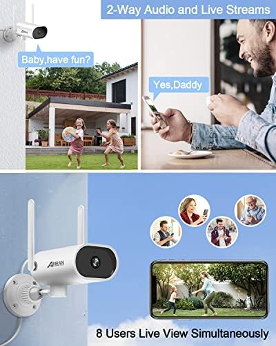 ANRAN 3MP Security Camera Outdoor with Pan Rotation 180°, Wireless WiFi Wired CCTV Camera for Home Security, Auto Tracking, Motion Detection, IP66 Waterproof, SD&Cloud Storage, Work with Alexa, B4