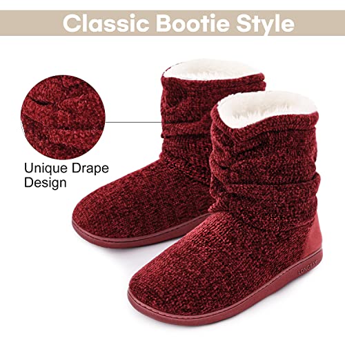 Longbay Women's Chenille Knit Bootie Slippers Cute Plush Fleece Memory Foam House Shoes (Medium / 7-8 B(M), Wine Red) #TOP4
