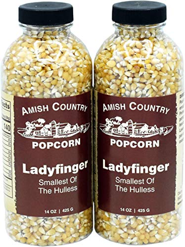 Amish Country Popcorn | 2 - 14 oz Bottles | Ladyfinger Popcorn Kernels | Old Fashioned with Recipe Guide (2 - 14 oz Bottles)