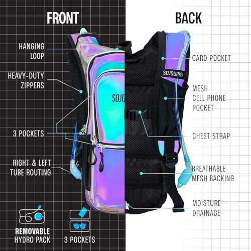 Image of Sojourner Hydration Pack, Hydration Backpack - Water Backpack with 2l Hydration Bladder, Festival Essential - Rave Hydration Pack Hydropack Hydro for Hiking, Running, Biking, Festival Gear