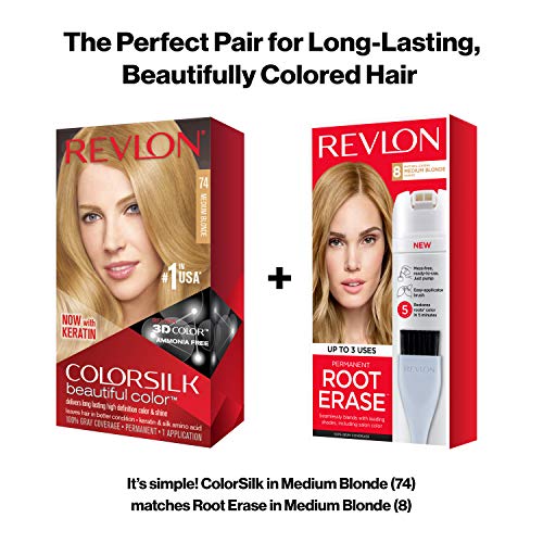 Revlon Colorsilk Beautiful Color Coloration Permanente des Cheveux avec Technologie au Gel 3D et Kératine, Teinture avec Couvrance à 100% des Cheveux Blancs, 74 Blond moyen (Lot de 2)