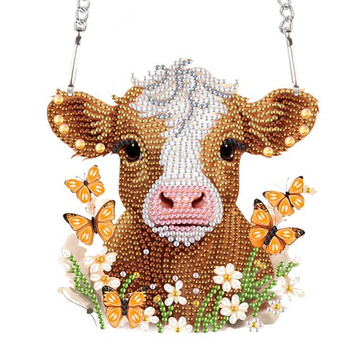Image of AiYuanzsh Cow Diamond Art Kits for Adults Hanging Pendant, Animal Diamond Painting Hanging Sign, DIY Special Shaped Crystal Diamond Art Ornament for Home Decor Gift