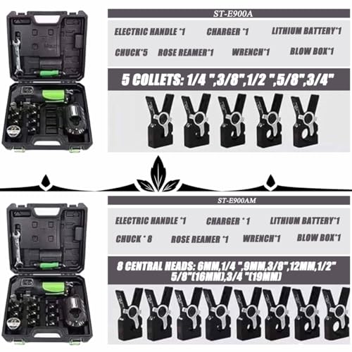 Kit de Herramientas para abocardar Frenos, expansor eléctrico de Tubos con luz LED, Abrazaderas de 5/8", Sistema métrico y en Pulgadas, 2 en 1, abocardado rápido 5S (8Collets)