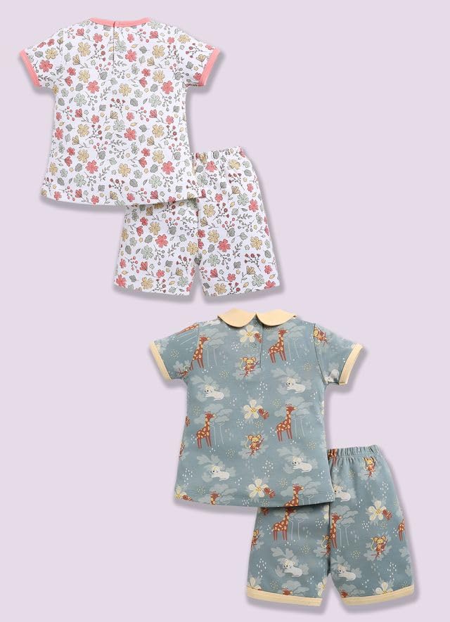 Image of BABY GO Baby Boys & Baby Girls Clothing Set | Summer Co-Ord Set for Baby | Printed 100% Cotton Half Sleeve T-Shirt & Shorts Combo | Soft Cotton Casual Wear Outfit for Infants & Toddlers Pack of 2
