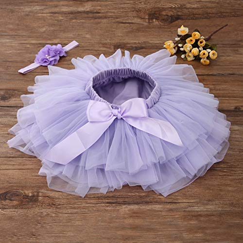 Conjunto de tiara para bebês meninas com saia tutu e babados de tule para fraldas de 6 a 24 meses, R