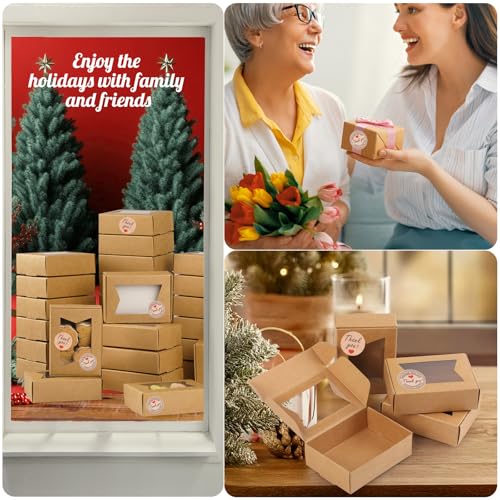 40 Stück Kraftpapier Box mit Sichtfenster,GeeRic Weihnachtskeks-Keksbox (9.7 * 7 * 3CM), Backwaren Backen Süßigkeitenboxen für Gebäck, Muffins, Macarons, Keksbox