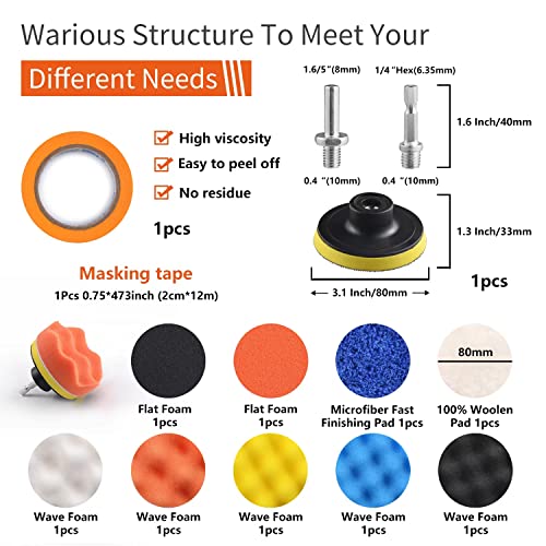 Tshya 3 inch Drill Polishing Kit Buffer Sanding Attachment Car Head Light Restore Pads with Eraser Wheel Waterproof Sanding Discs Include 240-5000# Total 122 Pack - Thumbnail 2