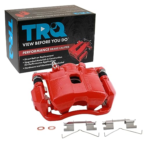 Image of TRQ Front Left Right Brake Caliper w /Bracket Performance Red Driver | For 2013-2014 Acura ILX 2012-2015 Honda Civic 2009-2020 Fit