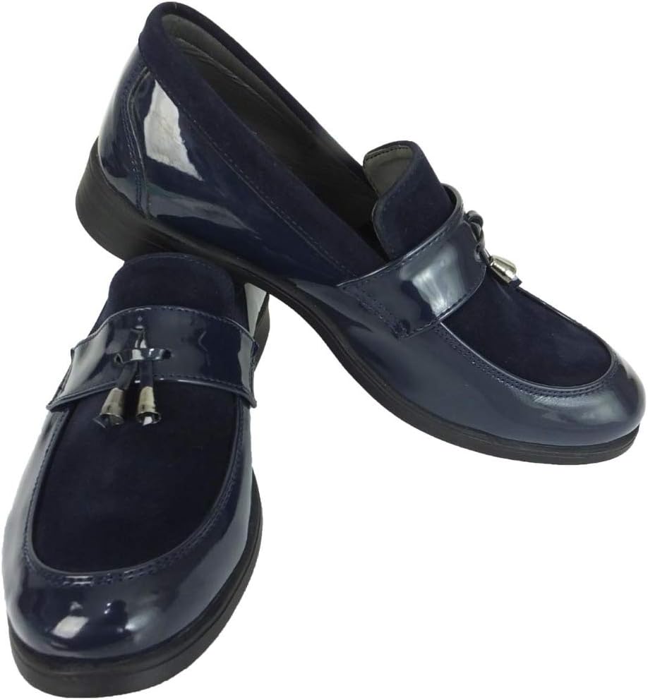 Flamingo Boys Formal Patent Leather & Suede Slip on Loafers Shoes
