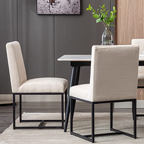 Rivova Contemporary Linen Upholstered Dining Chairs With Durable Metal Base Set Of 6, Comfort Side Chairs For Dining Room, Dining Room Chairs, Cream #TOP6