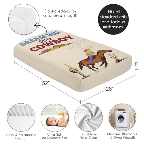 Image of Sweet Jojo Designs Fitted Baby Crib Sheets (Western Cowboy) for Boys, Infant Nursery, Toddler Room - Standard Size (Photo Op, Vintage Americana, Wild West, Southern, Country, Beige, Farm, Horse Ranch)