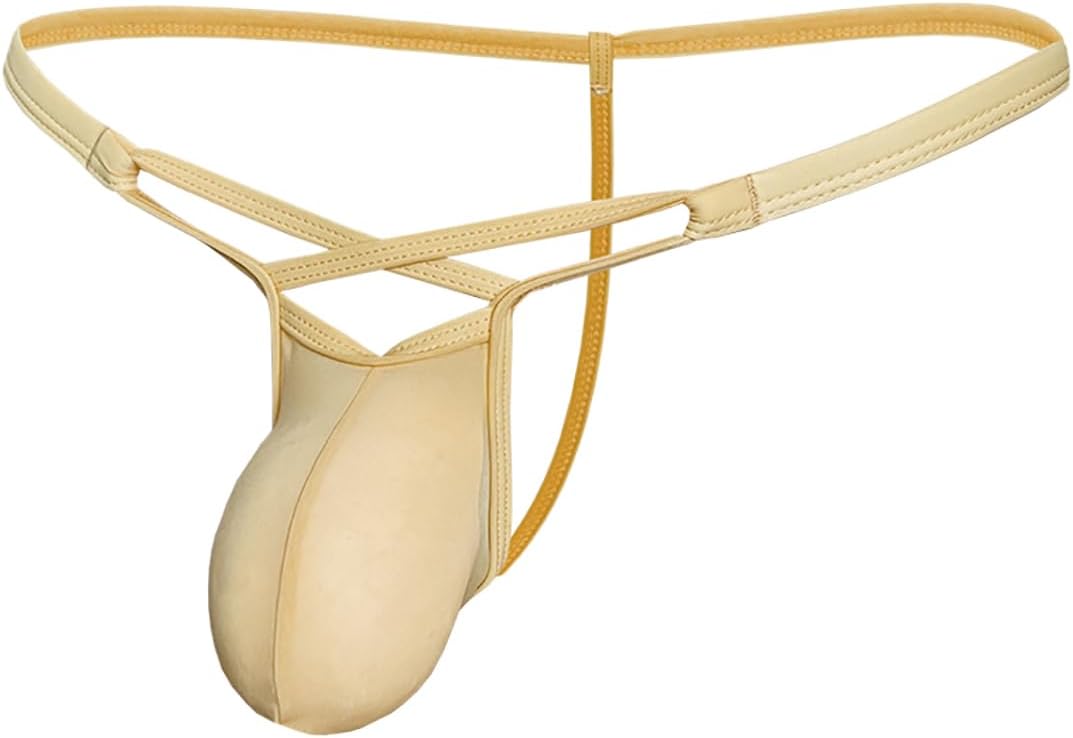 Gogobear Men's Sexy Low Rise Bikini Thong Stretchy Spaghetti Strap Cutout Underwear