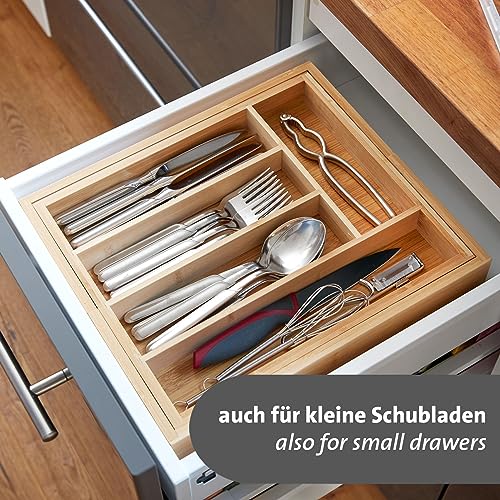 Westmark Cutlery box – pull-out tray for cutlery and kitchen utensils, practical organiser for shared drawers, 5 or 7 compartments – bamboo, 29 – 48 cm - Image 4