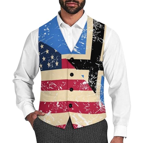 U.S. And Estonia Vintage Flag Trendy Vest Suit for Men V Neck Formal Dress Waistcoat Vests Business Slim Fit