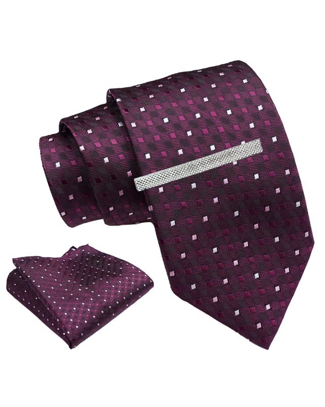 axlon Wine Dotted Tie For Men – Formal Ties Set With Pocket Square & Tie Pin Clip For Mens, Silk Neckties Gift Sets For Men’s (AXNW59)-picture-44
