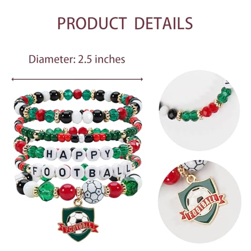 Image of Football Baseball Soccer Beaded Bracelets for Women Stackable Game Day Sports Theme Bracelet