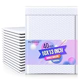 Metronic Bubble Mailer 10x13' White 40 Pack, Poly Padded Envelopes Waterproof Shipping Bags for Clothing, Self Seal Cushioning Mailers for Shipping Books, Jewelry, Makeup Supplies