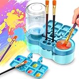 Paint Brush Cleaner with Paint Tray, Upgraded 6-in-1 Painting Supplies with Drain and Brush Holder, Water Circulation Paint Brush Cleaner Tool for Acrylic, Watercolor, Water-Based Paints
