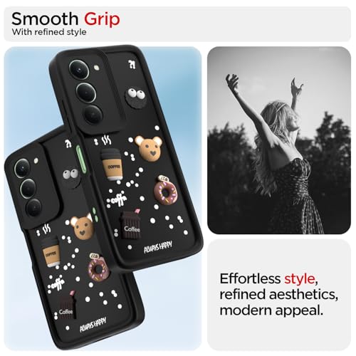 Image of Pikkme Back Cover for Redmi 15 5G | 3D Bear Silicone Cute & Fun Coffee Cartoon | Full Body Protection Bumper Case (Black)