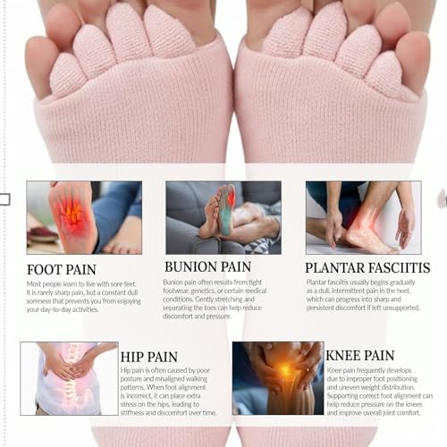 Image of Foot Alignment Orthopedic Cotton Socks for Men & Women | Five Toe Separator | Foot Pain Relief | Bunion Corrector | Plantar Fasciitis Support |Free Size | SkyBlue-BabyPink | 2 Pair | UK8-11