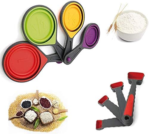 Hovely Collapsible Measuring Cups and Measuring Spoon Set - 8 Piece Food Grade Silicone Measurement Cup for Liquid