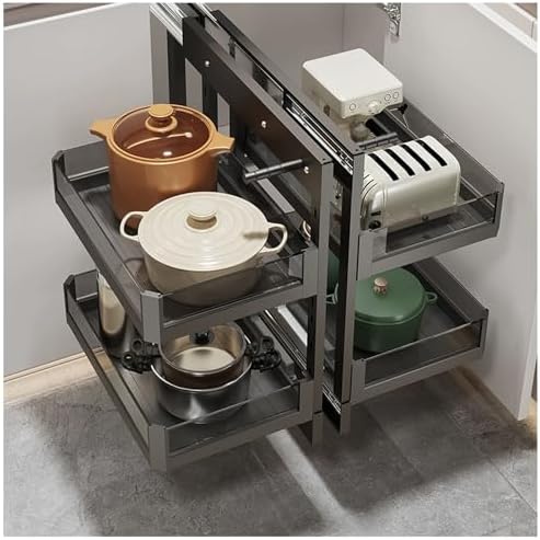 Blind Corner Pull-Out Kitchen Storage Organizer with 4 Baskets, Soft Close, Left & Right Open, Slide-Out Cabinet Solution for Efficient Home Kitchen Organization