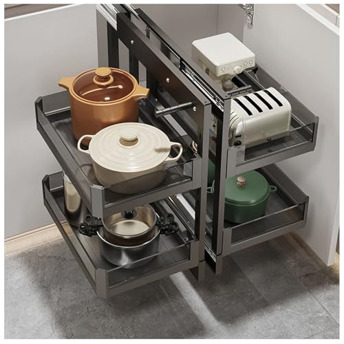 Romyqpipy Organizador ExtraíBle De Esquina Ciega con 4 Cestas Cesta ExtraíBle De 2 Niveles Universal Izquierdo Y Derecho Estante De Almacenamiento Oculto Completamente ExtraíBle para El Hogar