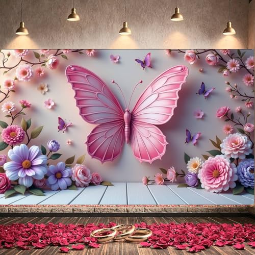 Fondo fotográfico con mariposas y flores 180x110 cm miniatura 7