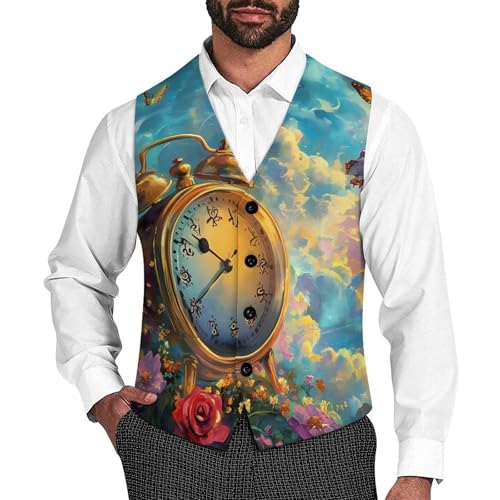 Vintage Clock Butterfly Mens Slim Fit Suit Vest Dress Waistcoat Casual Business Vest