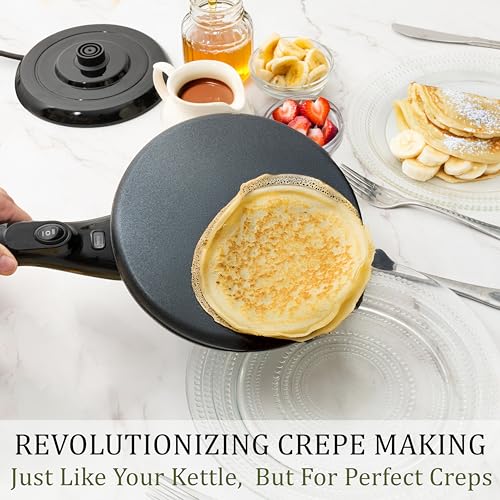 Image of Moss & Stone Cordless Electric Crepe Maker, 8 inch Portable Nonstick Crepe Pan | Nonstick dipping plate, auto shut-off, on /off switch, even heating, dual temperature setting, compact design