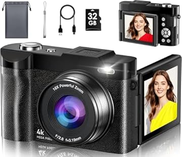 Macchina Fotografica Digitale, 4K 50MP Autofocus Videocamera 16X Zoom Con Schermo Ribaltabile a 180° Da 2,8", Ricaricabile Macchina Digitale Compatta con Scheda da 32GB, per Studenti Principianti