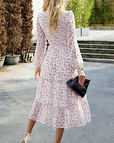 Image of NOLLSOM Women 2026 Spring Dress Floral Boho Dress Casual Long Sleeve Crew Neck Ruffle A-Line Flowy Wedding Guest Maxi Dresses