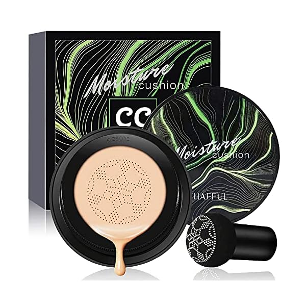 Air Cushion CC Cream Mushroom Head Foundation, Moisturizing BB Cream Makeup Long Lasting Matte Concealer (Ivory)