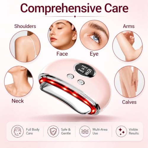 Image of Electric Gua Sha Massager for Face | EMS Microcurrent Facial Massager with Heat Therapy, 3 LED Light Therapy & 9 Mode Vibrations | Face, Jawline & Neck Massage Beauty Tool