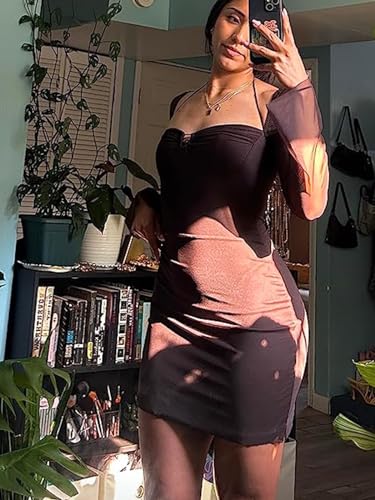 Image of hibshaby Women Sexy Bodycon Dress Puff Sleeve Cocktail Evening Party Elegant Mini Dresses