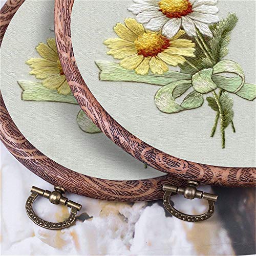 Esoes Embroidery Frames, 2 Pieces Embroidery Hoop Ring Plastic Cross Stitch Hoops Set Imitated Wood Display Frame Circle and Oval Embroidery Kits for Art Craft Sewing and Hanging (A)