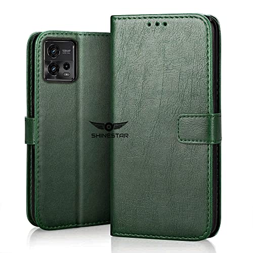 Image of SHINESTAR Motorola Moto G72 Flip Back Cover | PU Leather Flip Cover Wallet Case with TPU Silicone Case Back Cover for Motorola Moto G72 - Unique Green