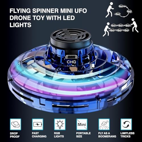 Image of Mini Flying Toys Spinner for Kids - LED UFO Boomerang Toy, Hand Controlled Flying Ball, Rechargeable Light Spinner Ball, Toy Drone Indoor Outdoor