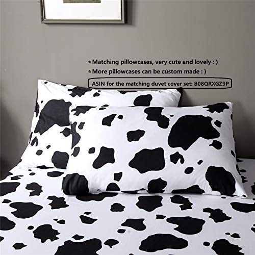 You Sa Cartoon Cow Print Bed Sheet Set Queen Size, Ultra Soft Microfiber Bed Sheets For Kids/Boys/Girls, Black White Milk Cow Bedding Collections, 1 Fitted Sheet, 1 Flat Sheet And 2 Pillowcases #TOP4