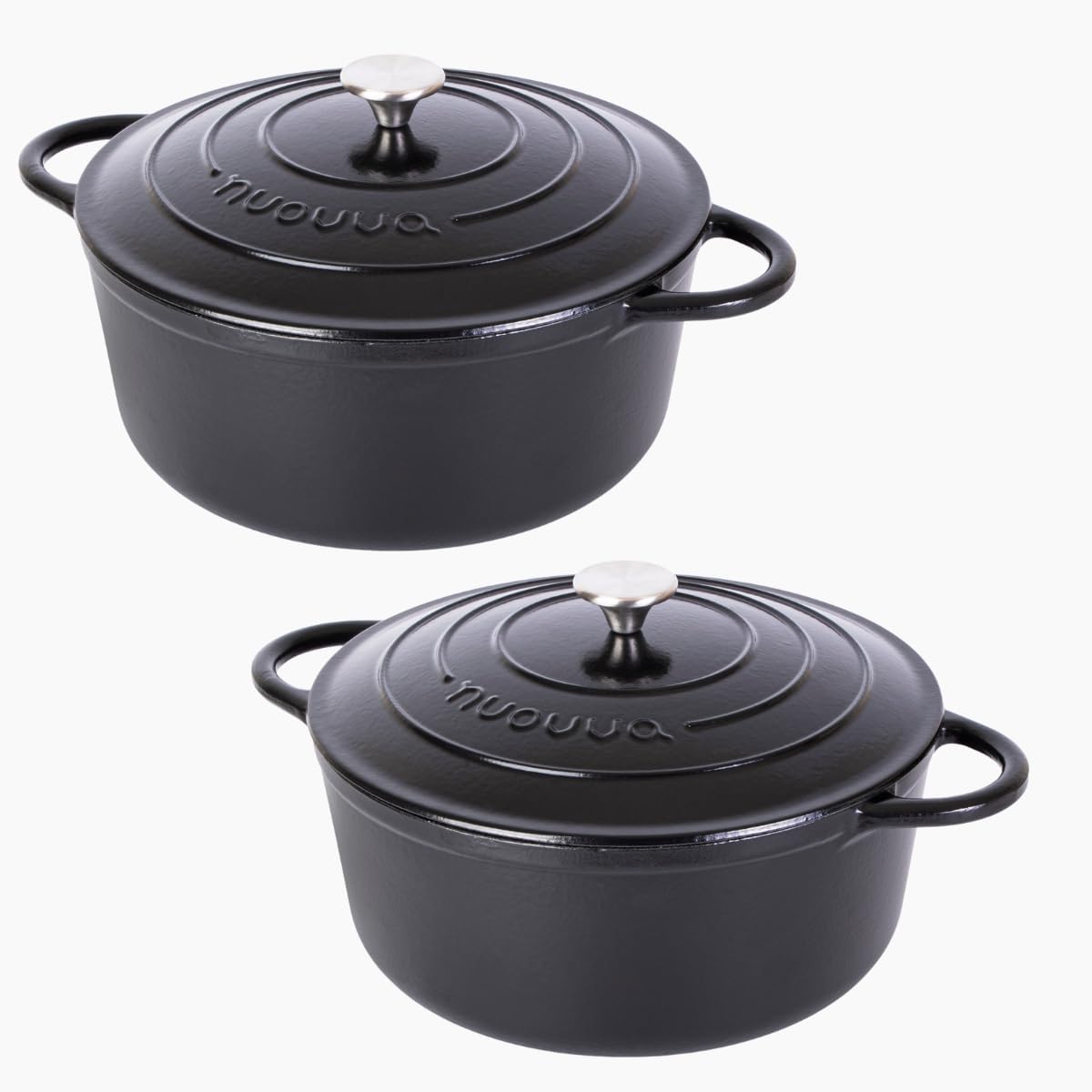 Nuovva Cast Iron Enamelled Casserole Dish Bundle with Lids – 24cm (5Quart) & 30cm (7.3 Quart) Dutch Oven Pots – Ovenproof, Durable & Easy to Clean