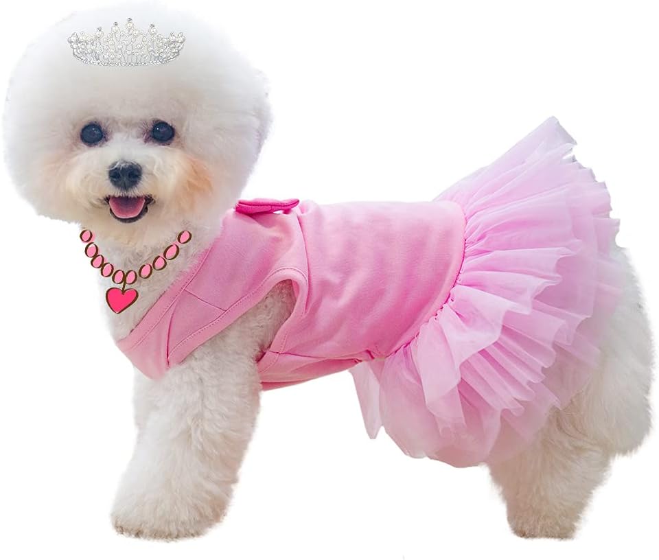 BINGPET Dog Dress with Color Bow Tie, Birthday Puppy Dress Cute Pet Princess Tutu Skirt Outfits, Daily & Party Pet Clothes for Small Medium Dogs, Cats - Pink L