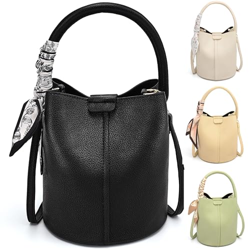 Bucket Bags for Women Small Vegan Leather Crossbody Bags Tote with Adjustable Strap Classic Everyday Handbag